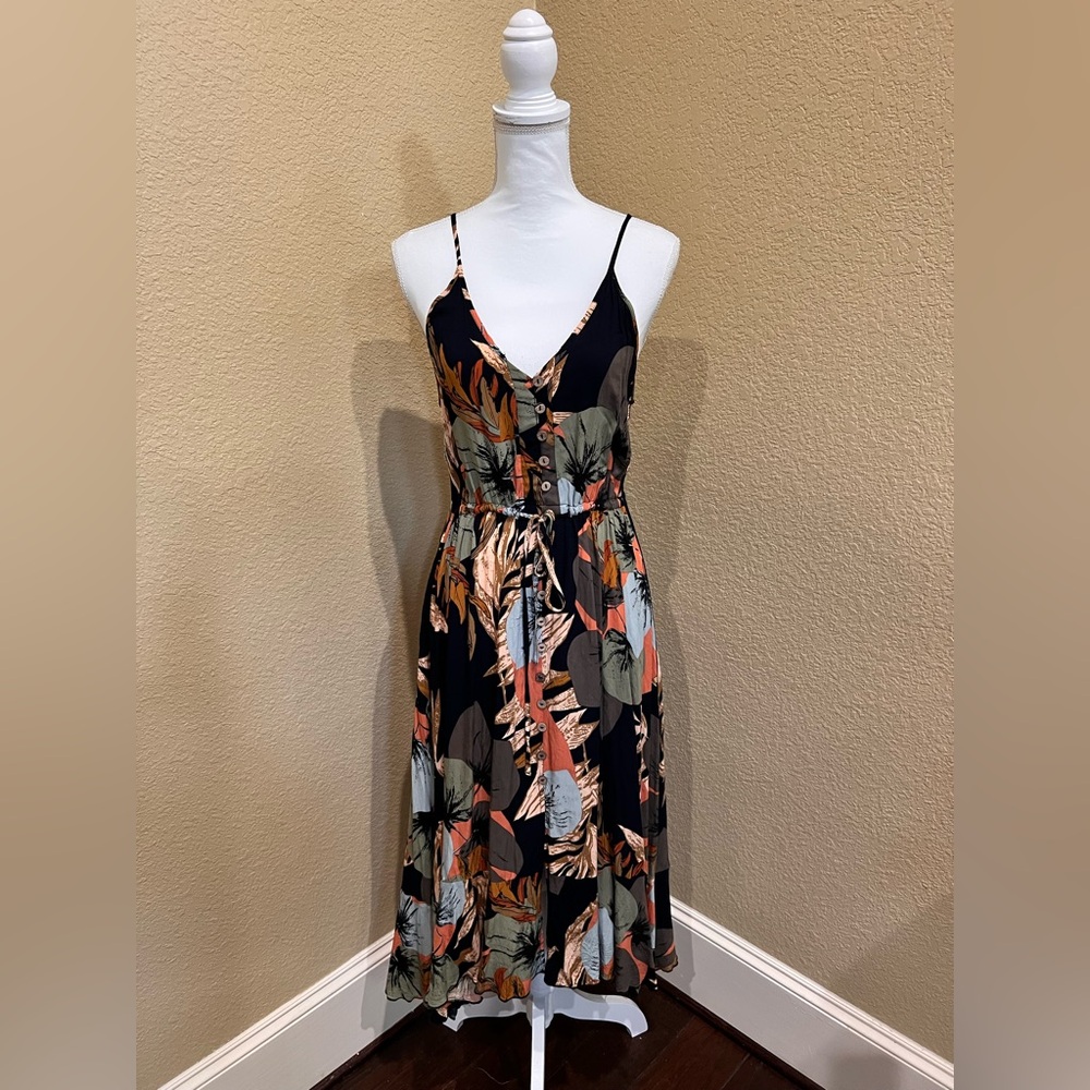 Brovave Women’s Spaghetti Strap Black Tropical Dress